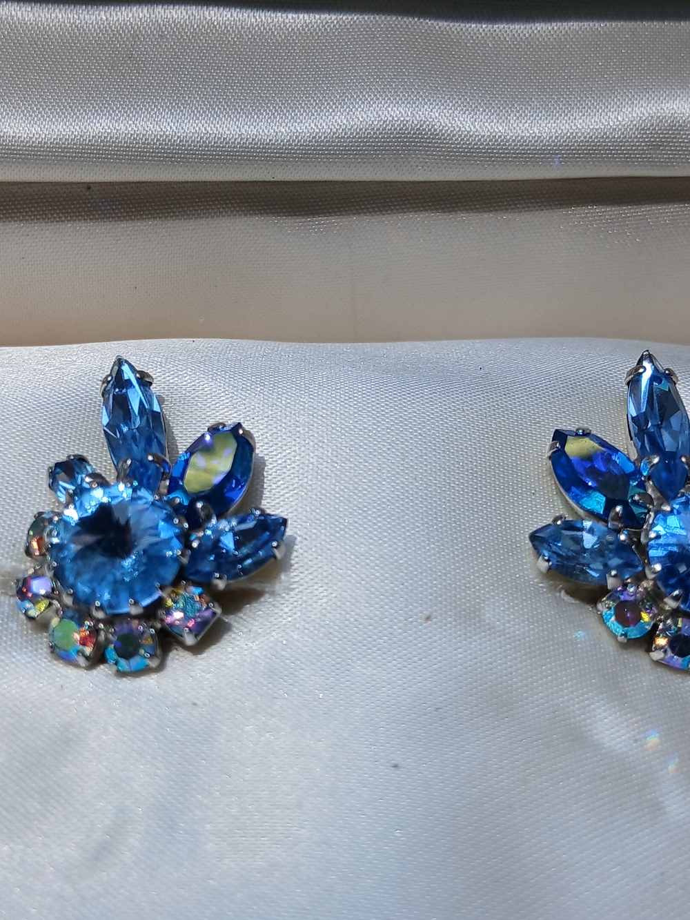 Vintage SHERMAN Signed Blue Swarovski Crystal Earrings